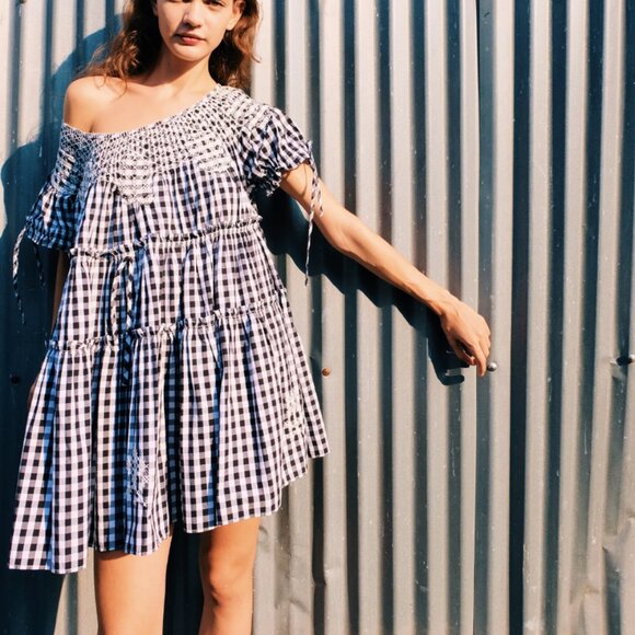 INNIKA CHOO forest green retro floret printed linen ruffled heirloom mini dress - Picture 11 of 11